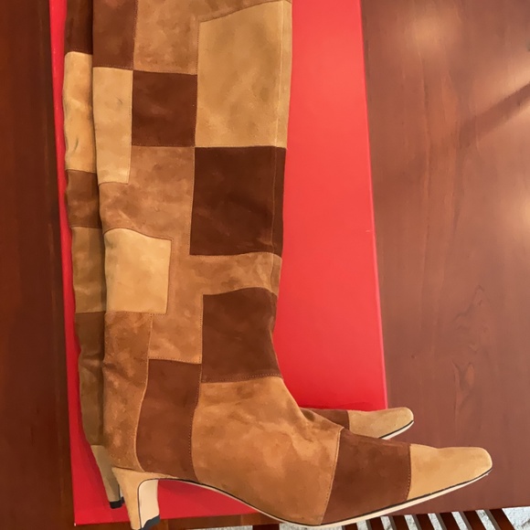 STAUD Wally Suede Knee High Patchwork Boots - Picture 1 of 7